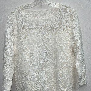 J Jill Lined Lace Blouse Top Women’s Large 3/4 Sleeve White NWT